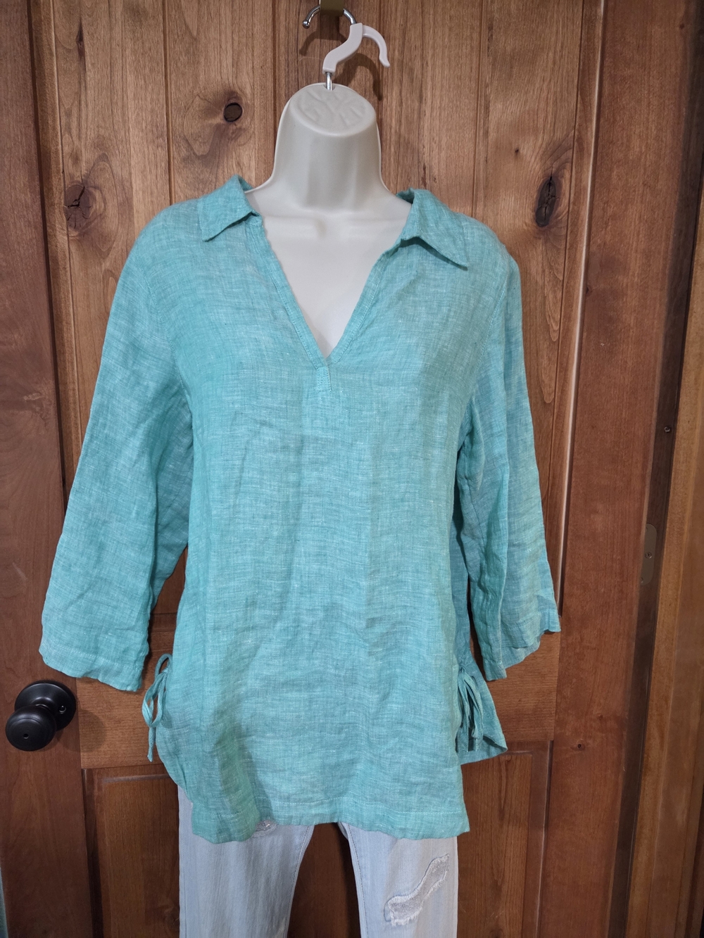 Isaac Mizrahi Green‎ V‑Neck Linen Tunic